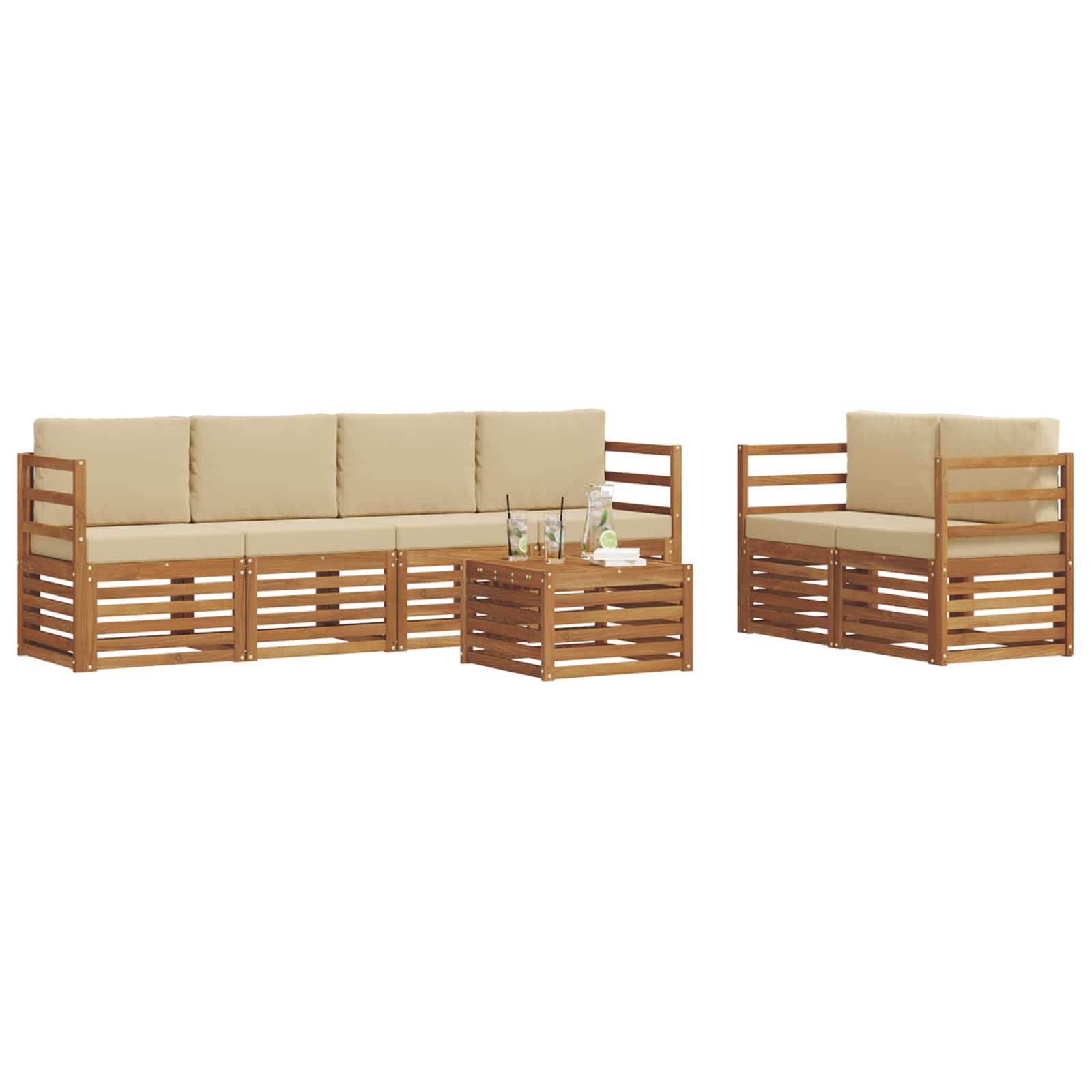 Set vanjskih sofa 7 pcs Prirodna i bež Čvrsto drvo akacije