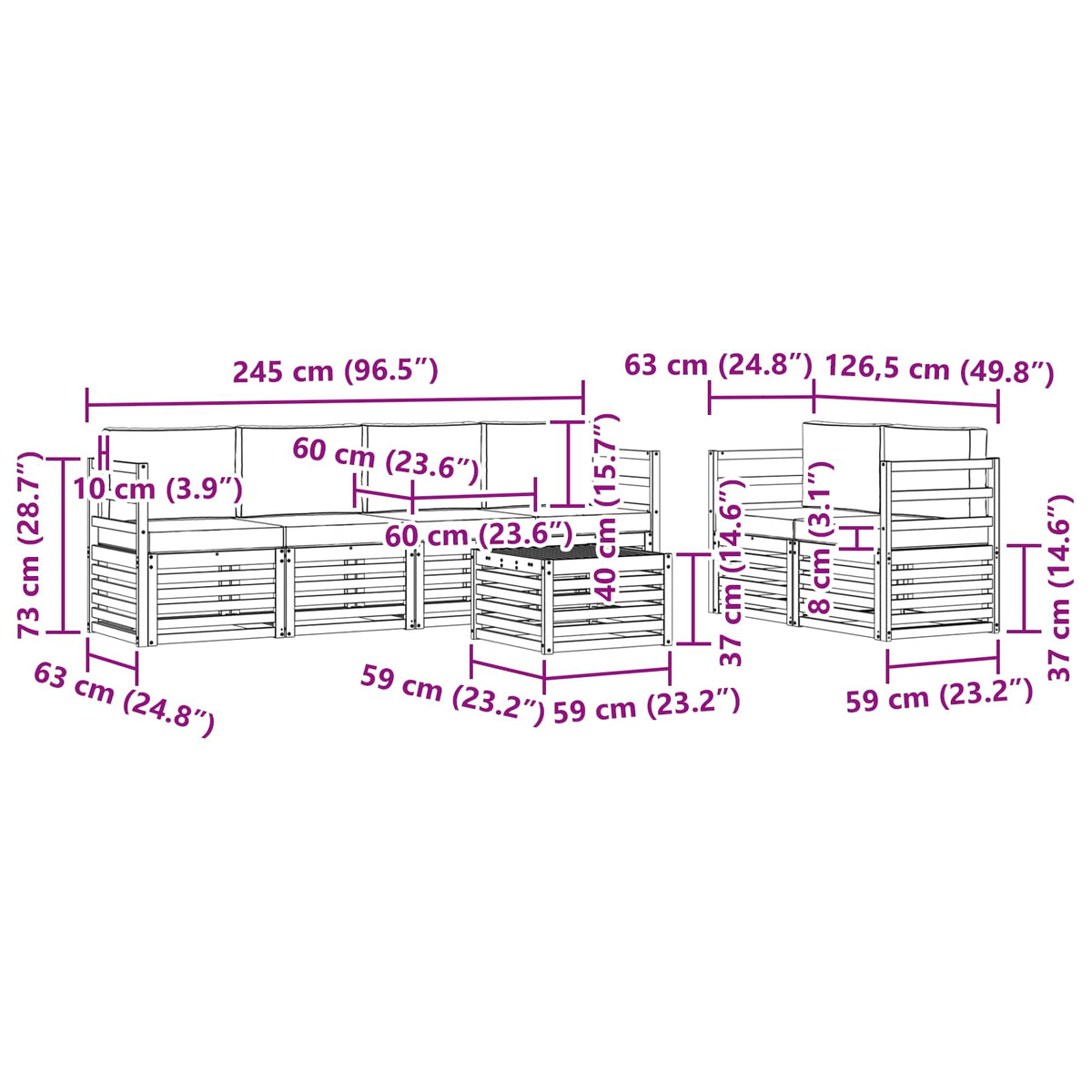 Set vanjskih sofa 7 pcs Prirodna i bež Čvrsto drvo akacije
