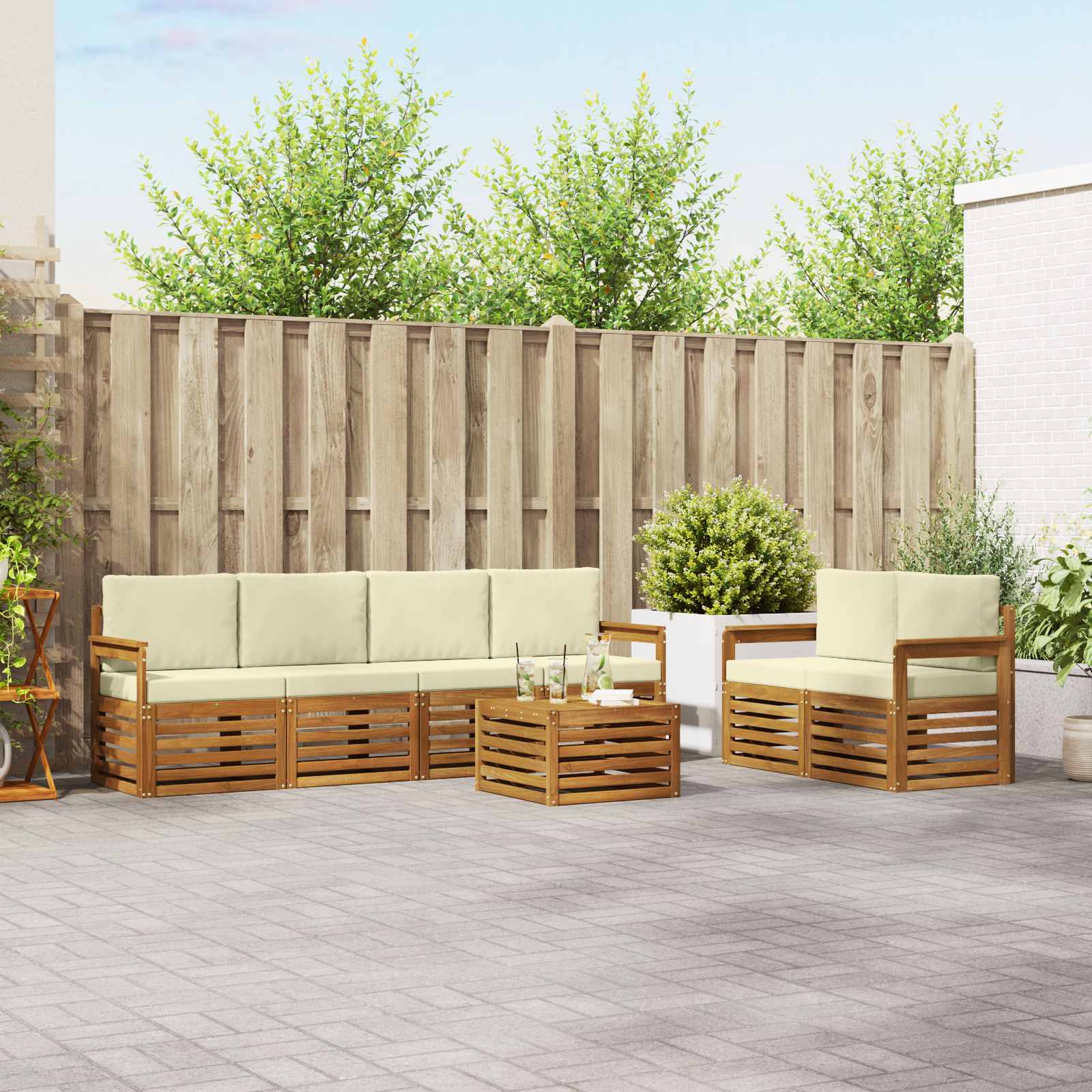 Set vanjskih sofa 7 pcs Prirodna i krem Čvrsto drvo akacije
