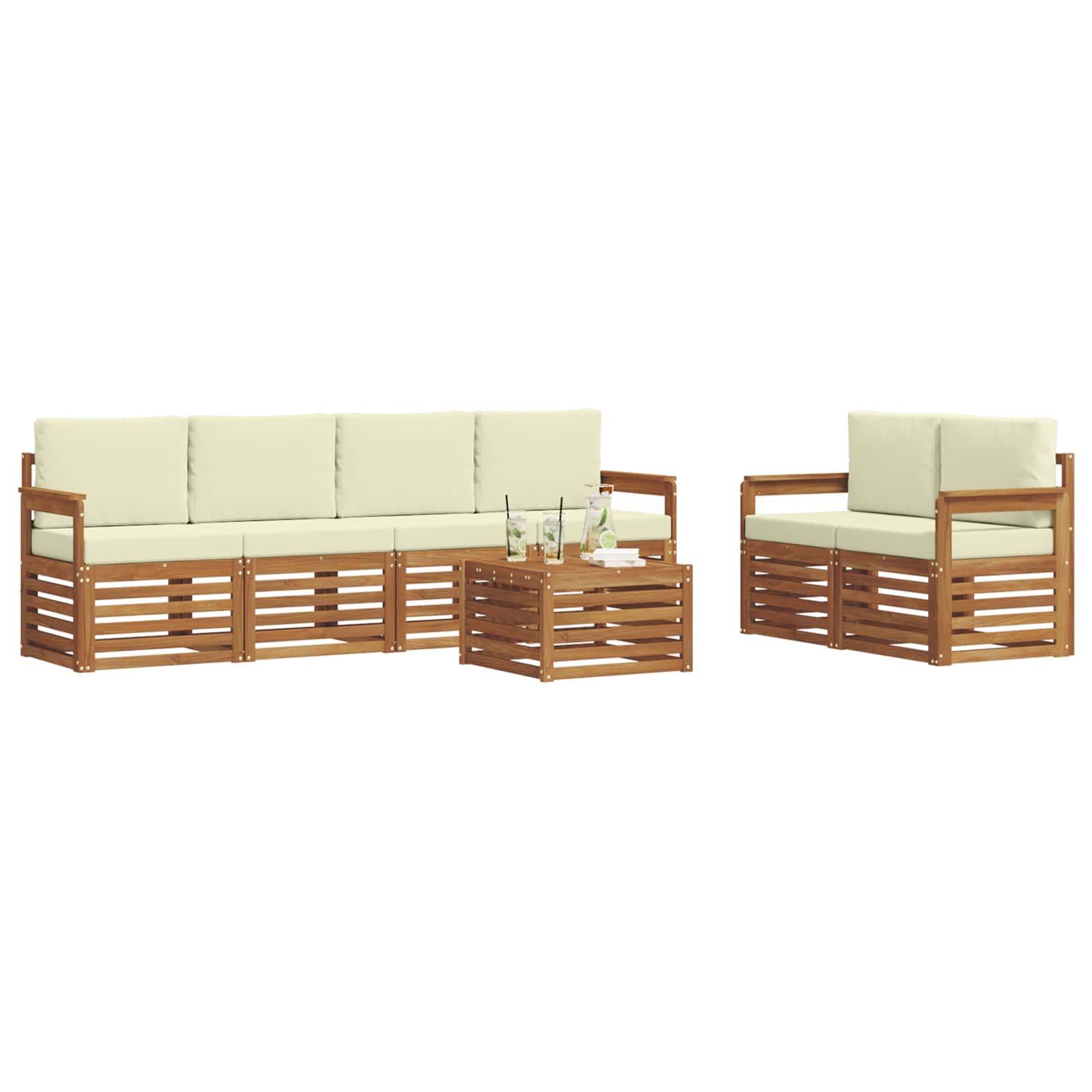 Set vanjskih sofa 7 pcs Prirodna i krem Čvrsto drvo akacije