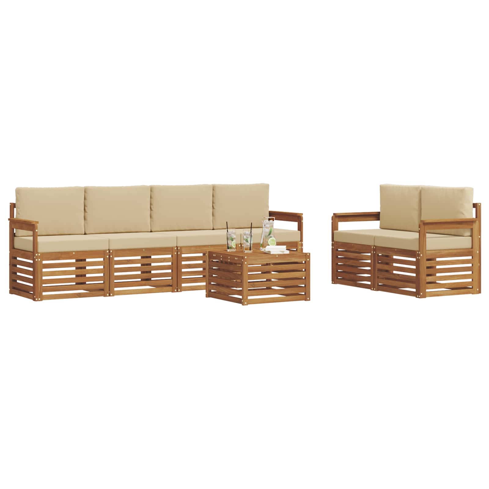 Set vanjskih sofa 7 pcs Prirodna i bež Čvrsto drvo akacije