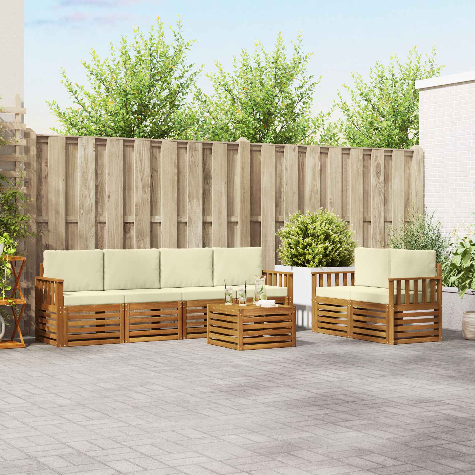Set vanjskih sofa 7 pcs Prirodna i krem Čvrsto drvo akacije
