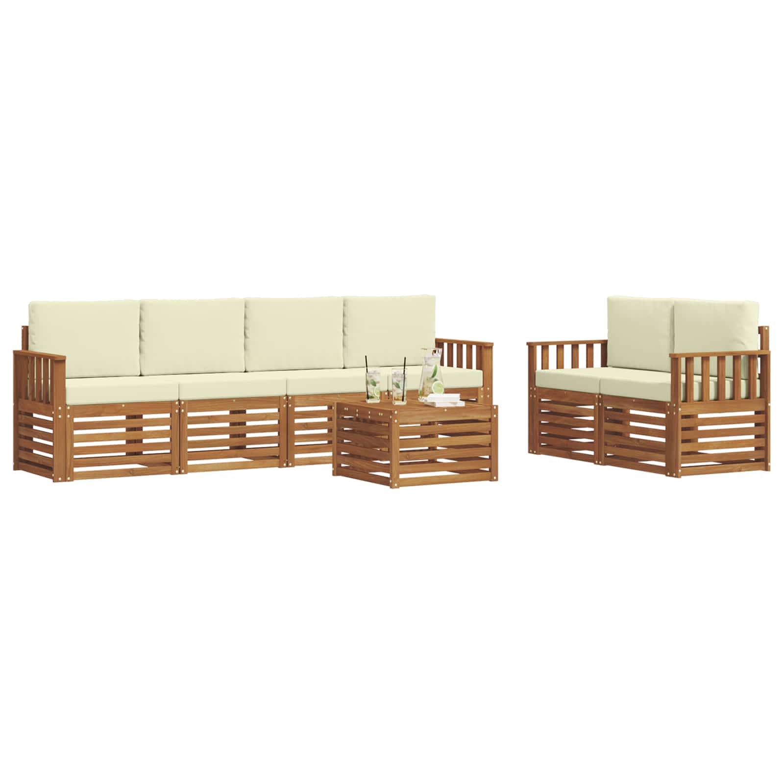 Set vanjskih sofa 7 pcs Prirodna i krem Čvrsto drvo akacije