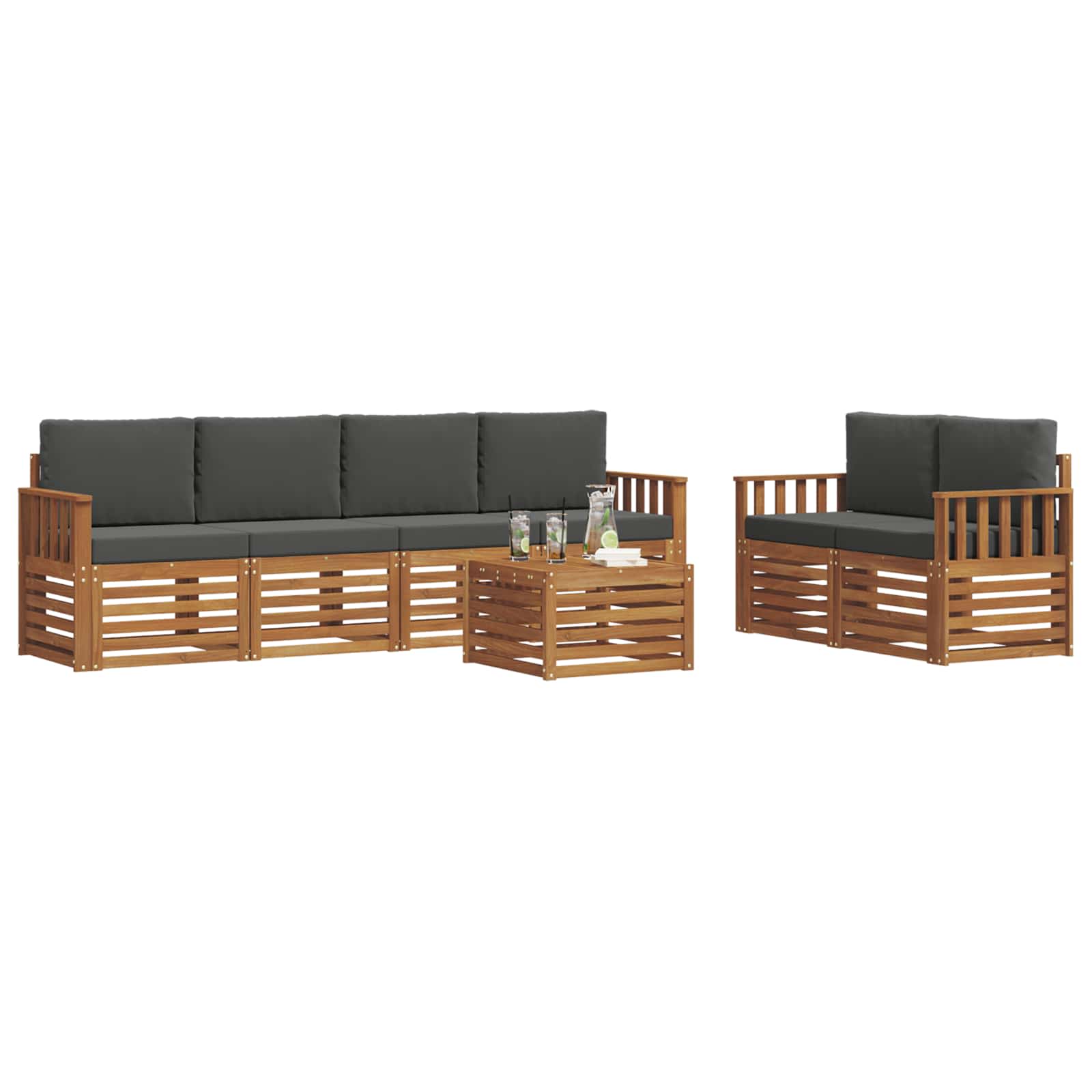 Set vanjskih sofa 7 pcs Prirodna i antracit Čvrsto drvo akacije