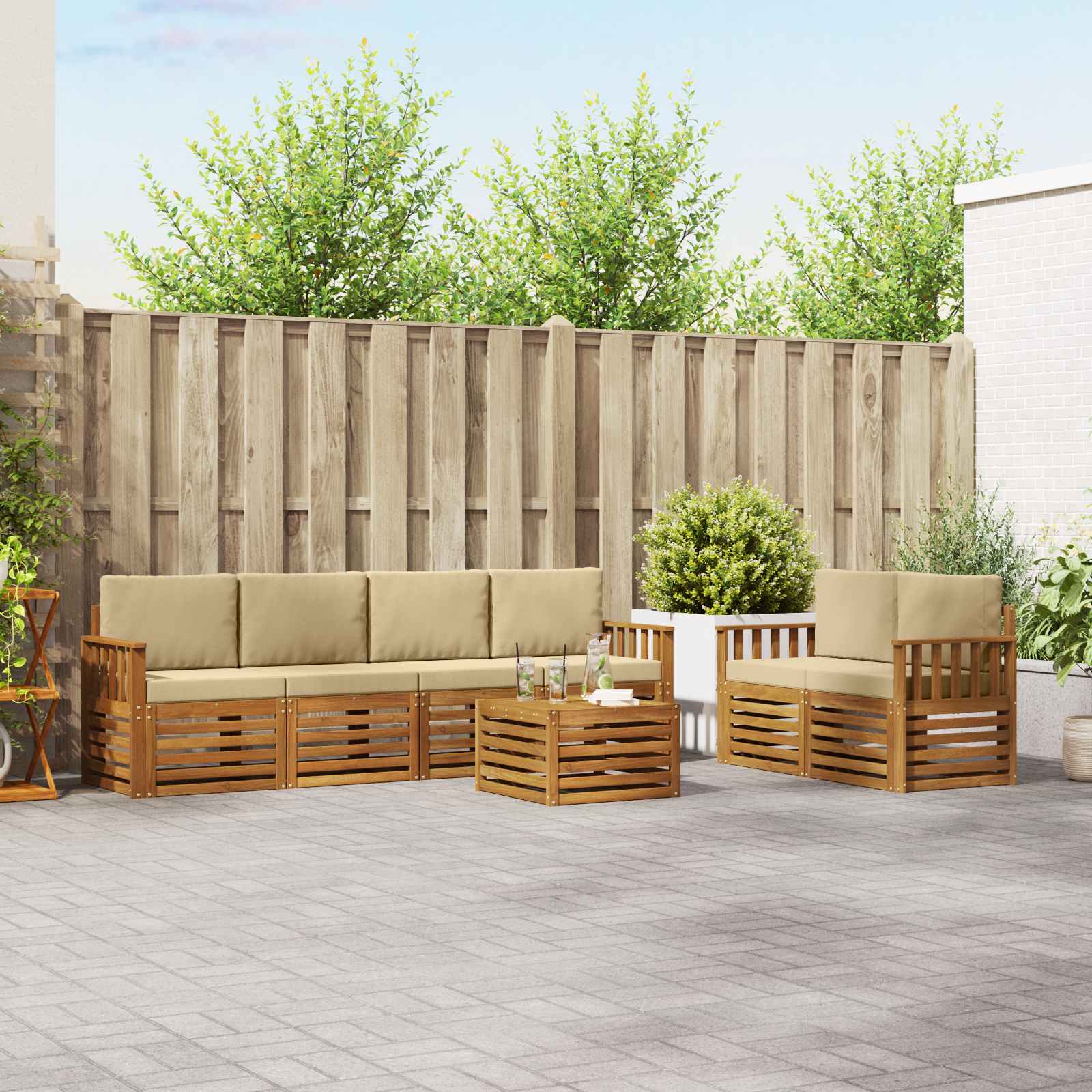 Set vanjskih sofa 7 pcs Prirodna i bež Čvrsto drvo akacije