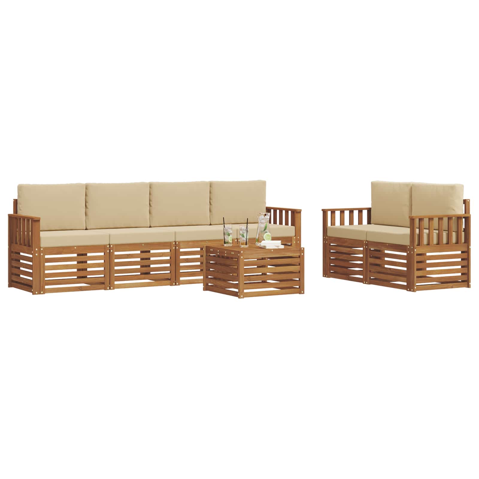 Set vanjskih sofa 7 pcs Prirodna i bež Čvrsto drvo akacije