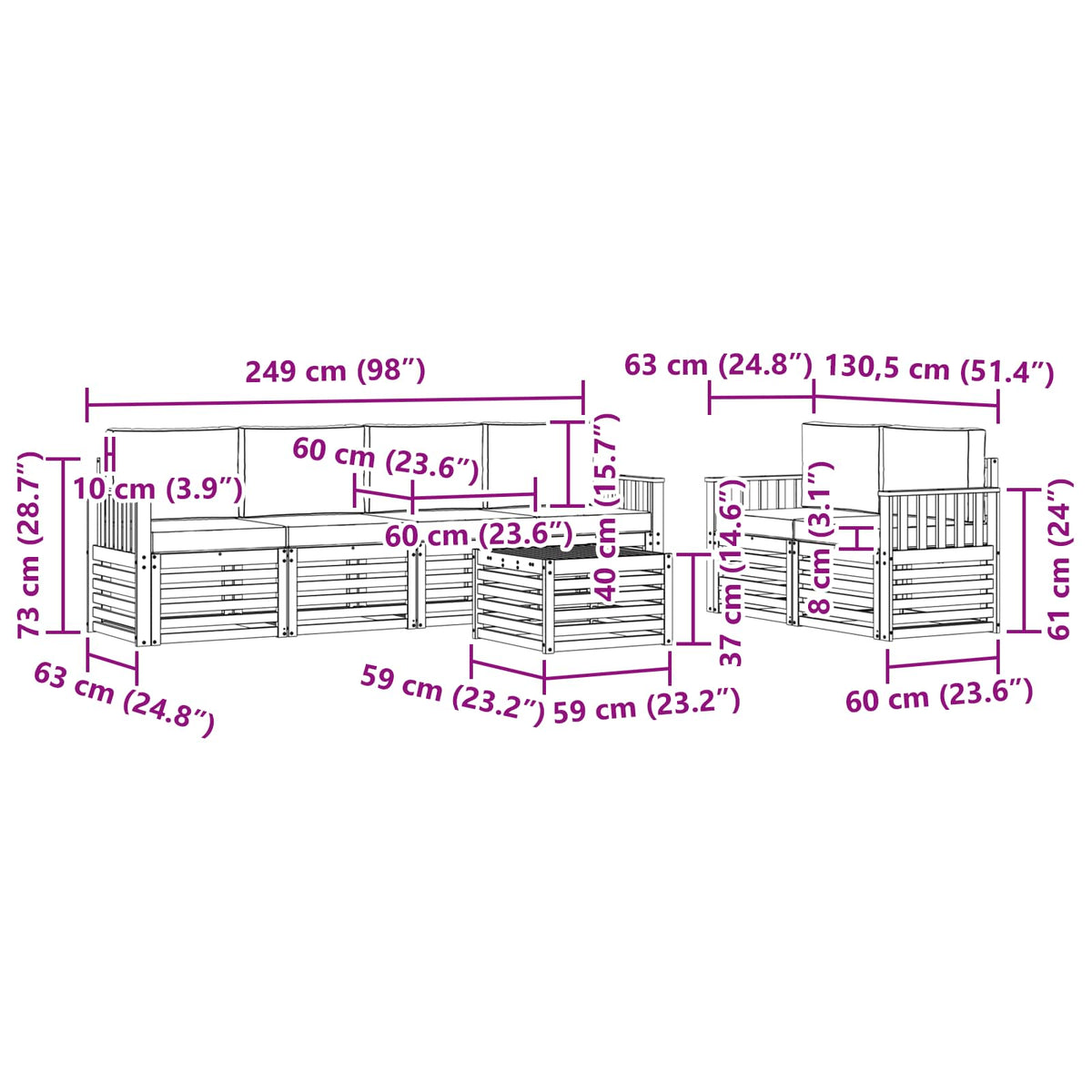 Set vanjskih sofa 7 pcs Prirodna i bež Čvrsto drvo akacije
