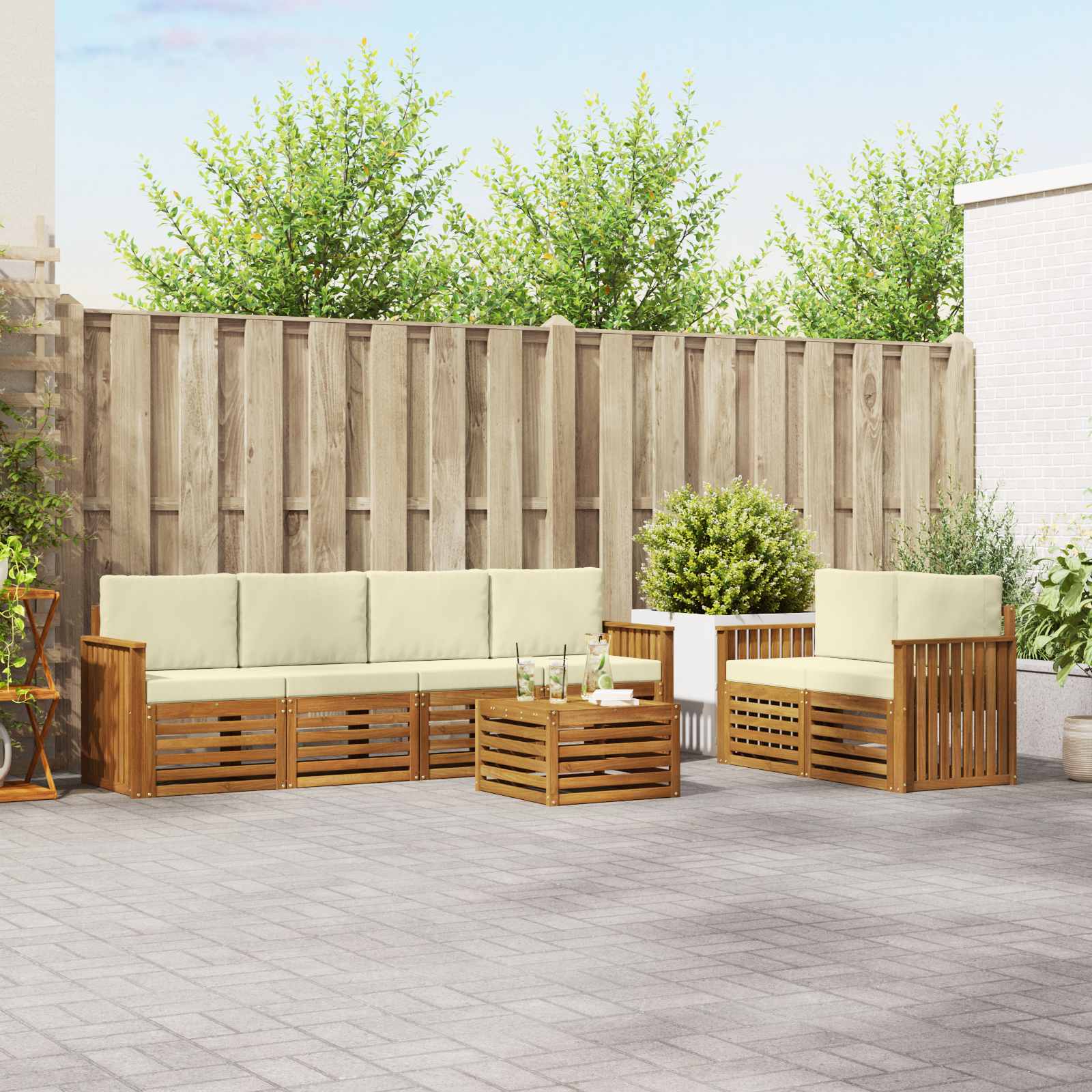 Set vanjskih sofa 7 pcs Prirodna i krem Čvrsto drvo akacije