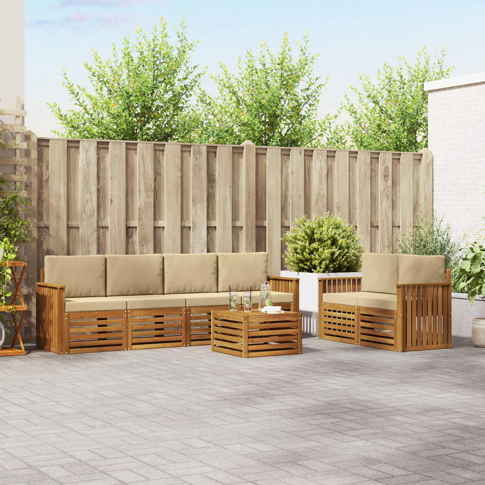 Set vanjskih sofa 7 pcs Prirodna i bež Čvrsto drvo akacije