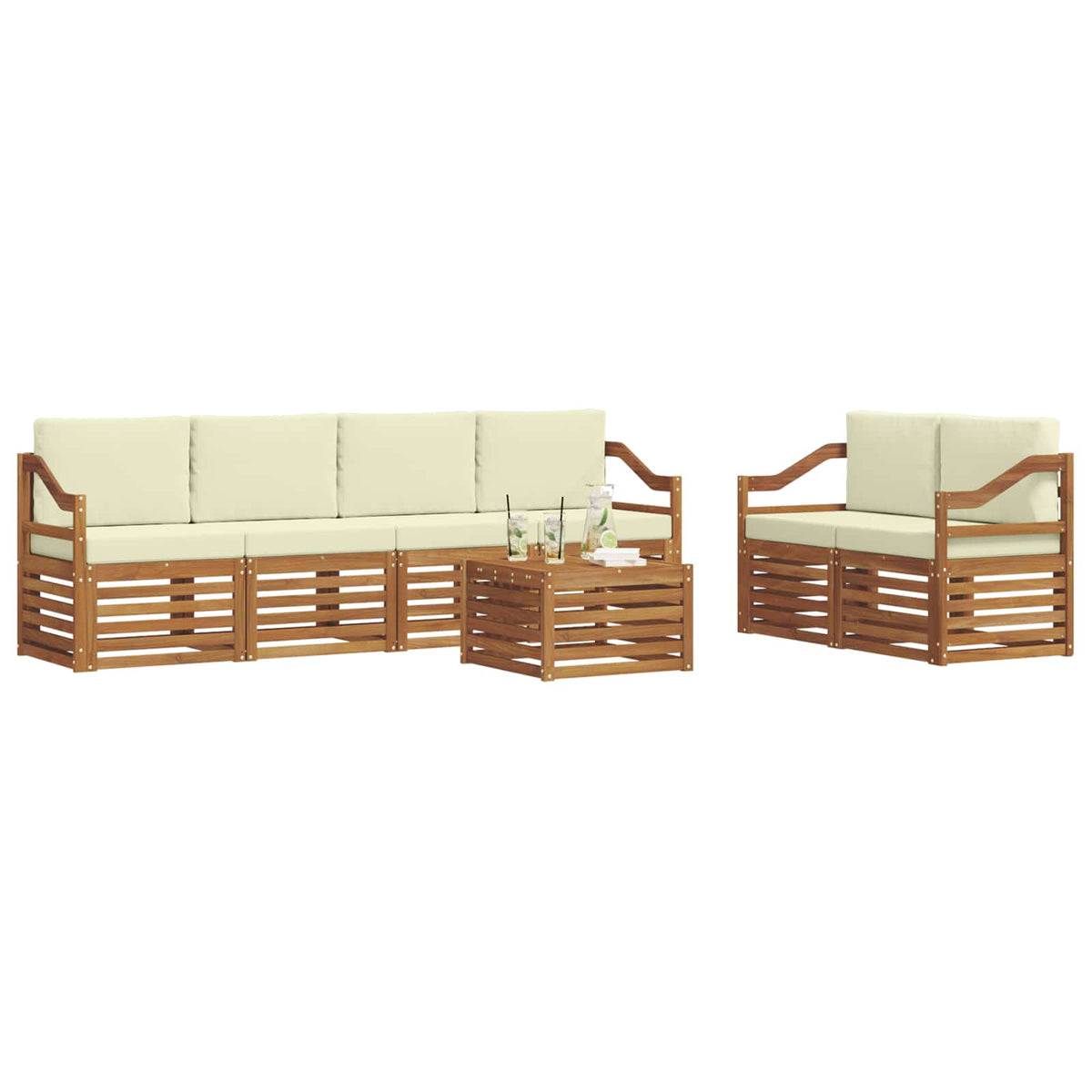 Set vanjskih sofa 7 kom. Prirodna i krem Čvrsto drvo akacije