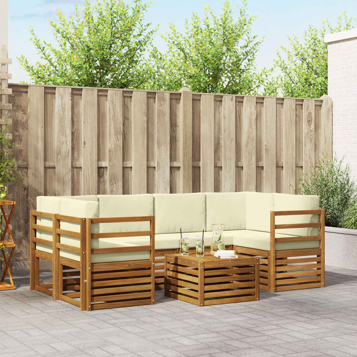 Set vanjskih sofa 7 kom. Prirodna i krem Čvrsto drvo akacije
