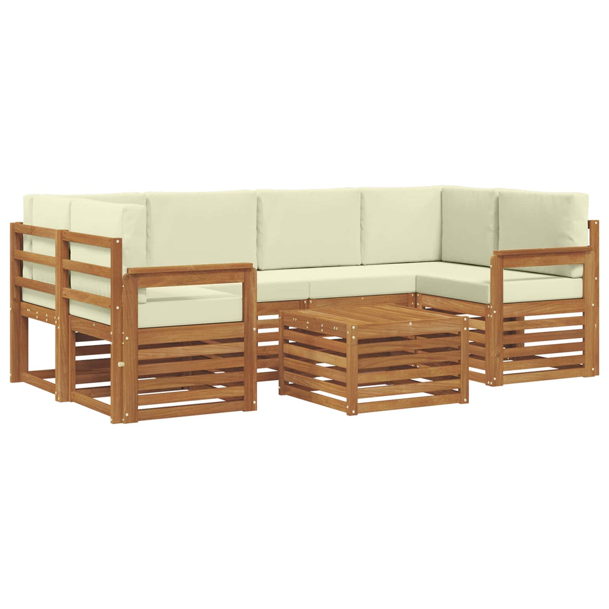 Set vanjskih sofa 7 kom. Prirodna i krem Čvrsto drvo akacije