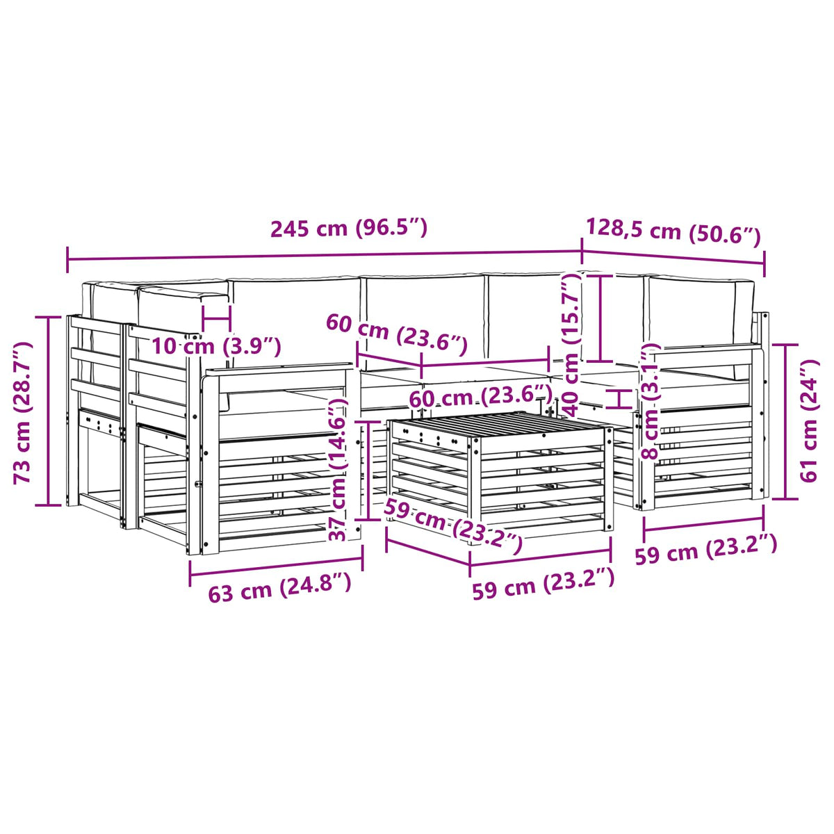 Set vanjskih sofa 7 kom. Prirodna i krem Čvrsto drvo akacije