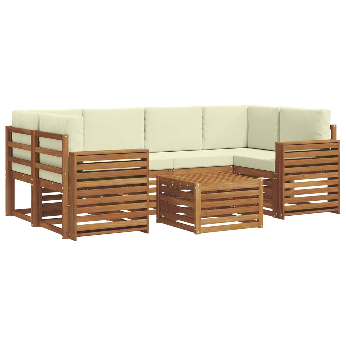 Set vanjskih sofa 7 kom. Prirodna i krem Čvrsto drvo akacije