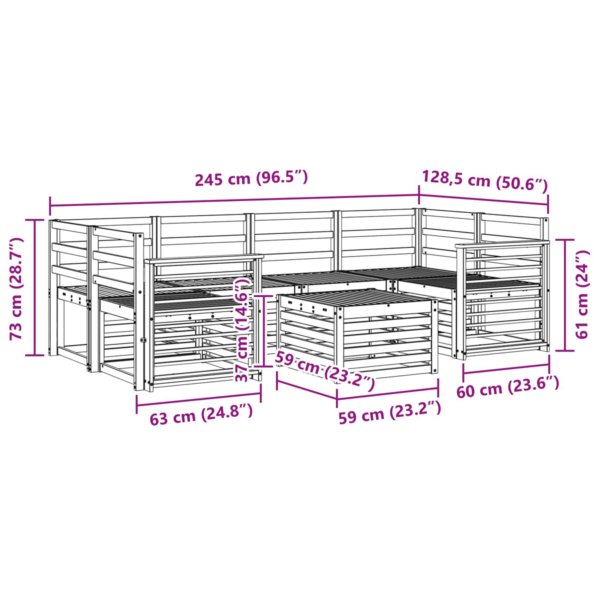 Setovi sofa 7 pcs Prirodna Čvrsto drvo akacije
