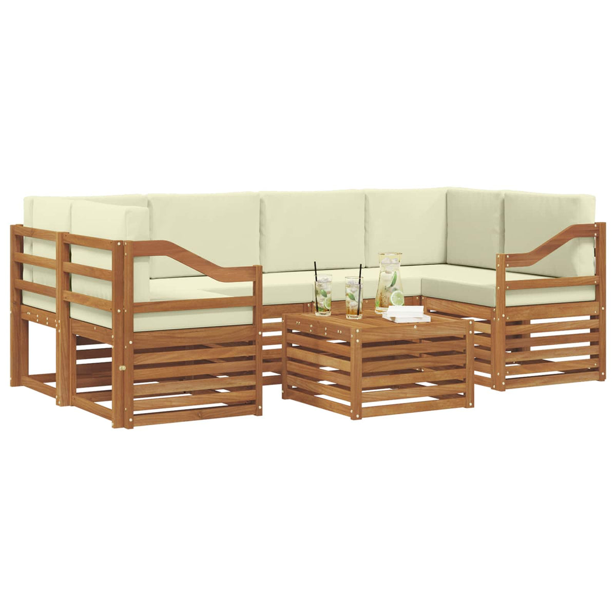 Set vanjskih sofa 7 kom. Prirodna i krem Čvrsto drvo akacije