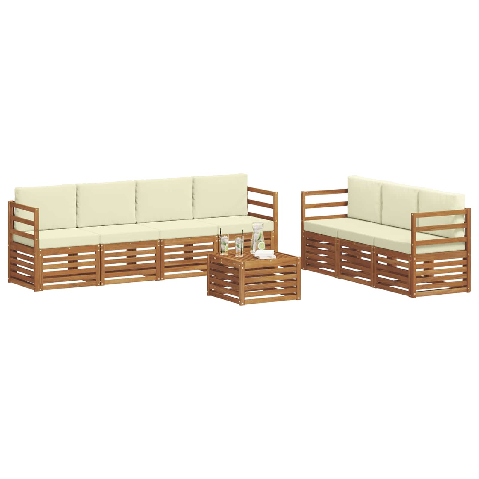 Setovi sofa 8 pcs Prirodna i krem Čvrsto drvo akacije