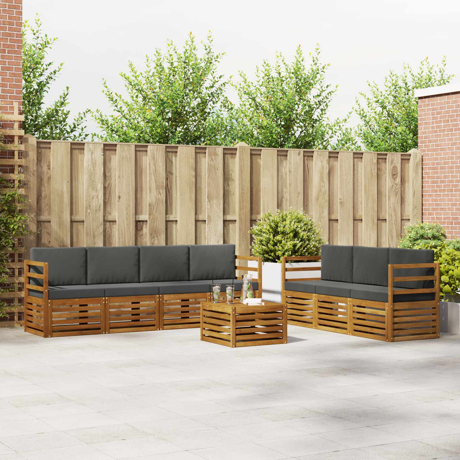Setovi sofa 8 pcs Prirodna i antracit Čvrsto drvo akacije