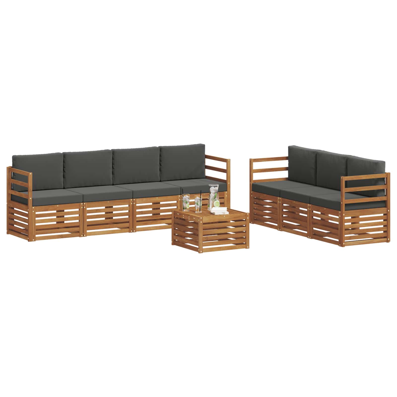 Setovi sofa 8 pcs Prirodna i antracit Čvrsto drvo akacije