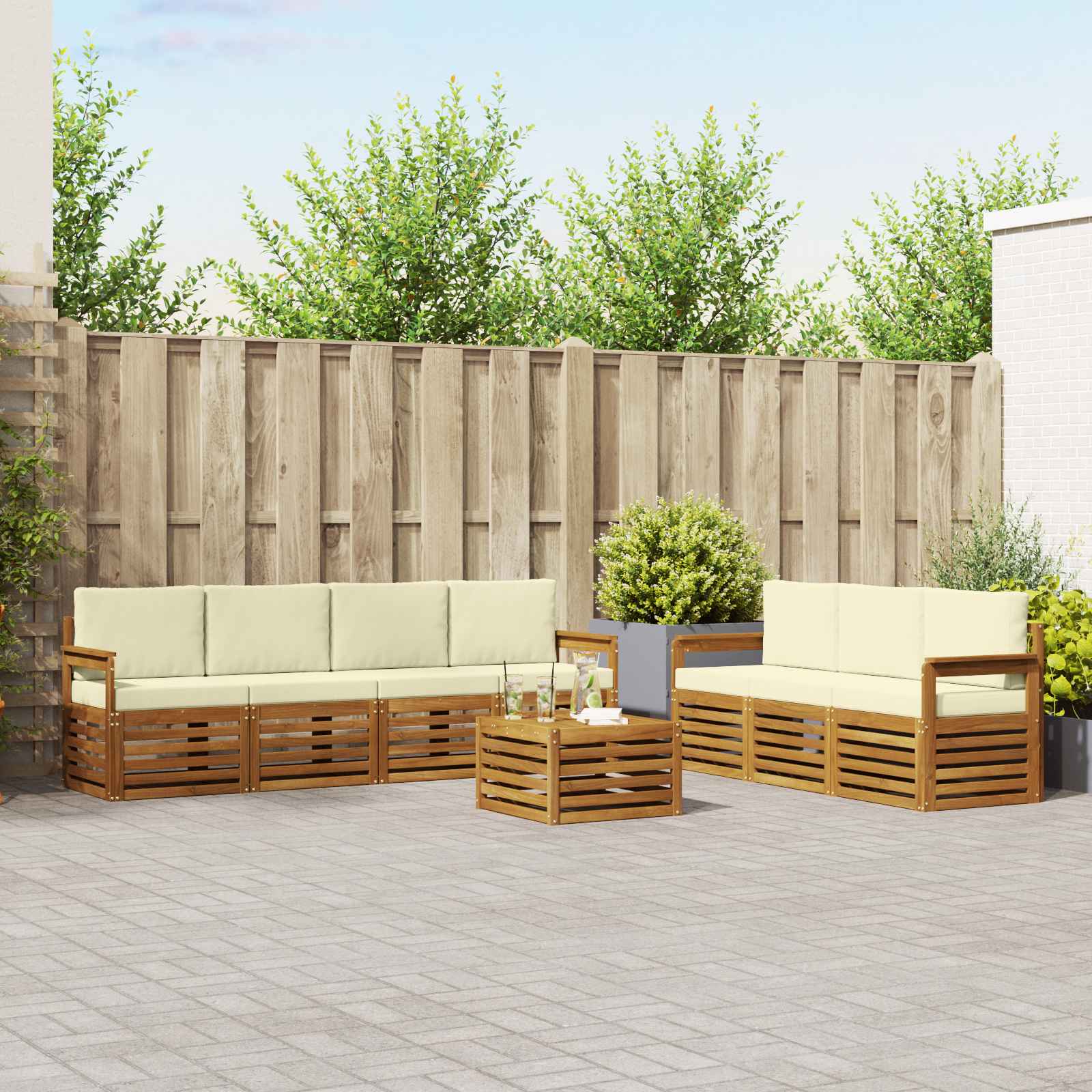 Setovi sofa 8 pcs Prirodna i krem Čvrsto drvo akacije