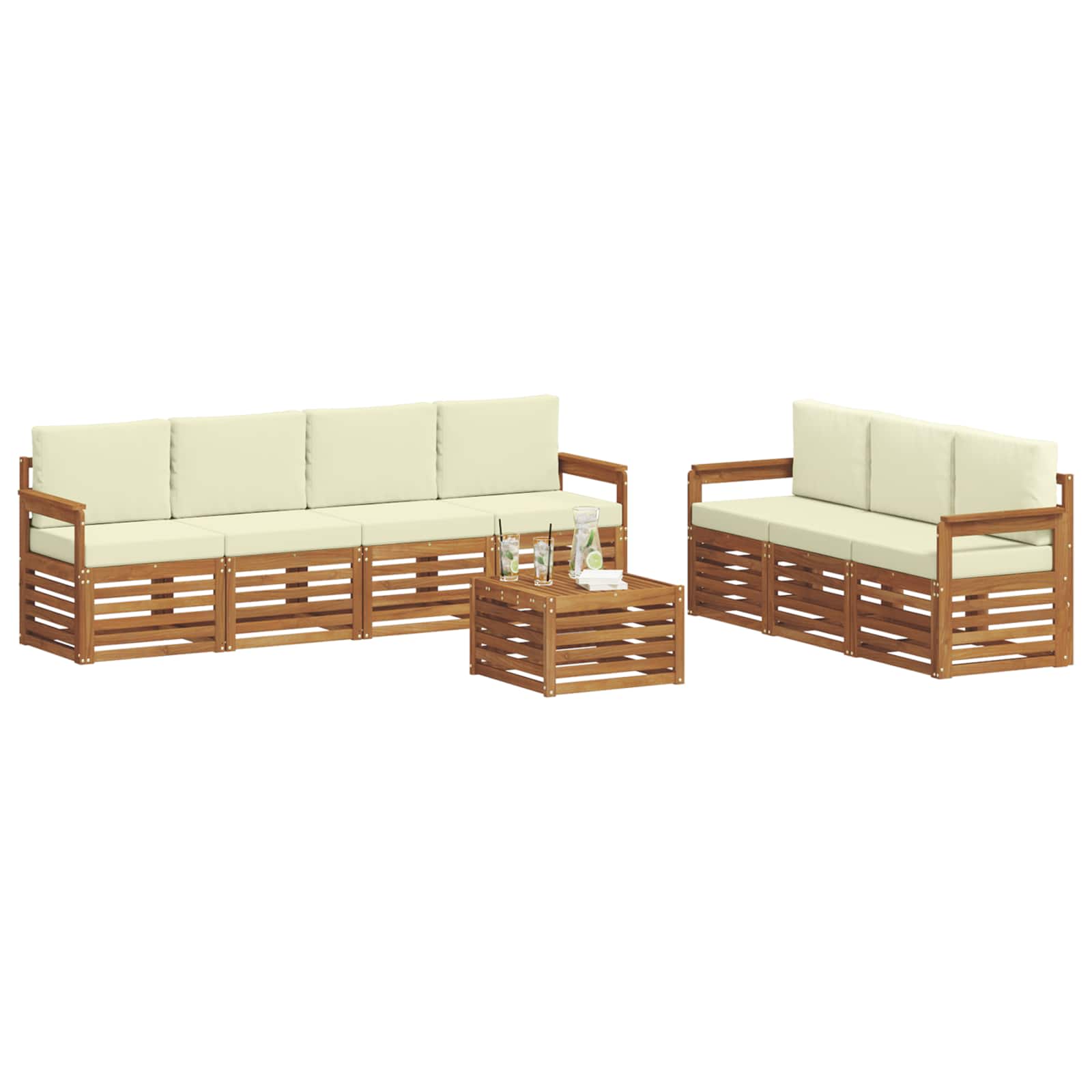 Setovi sofa 8 pcs Prirodna i krem Čvrsto drvo akacije
