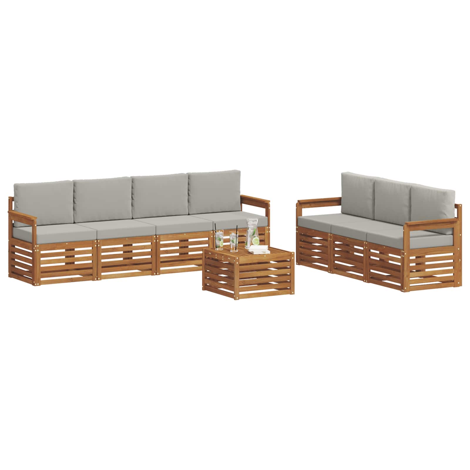 Setovi sofa 8 pcs Prirodna i svijetlo siva Čvrsto drvo akacije