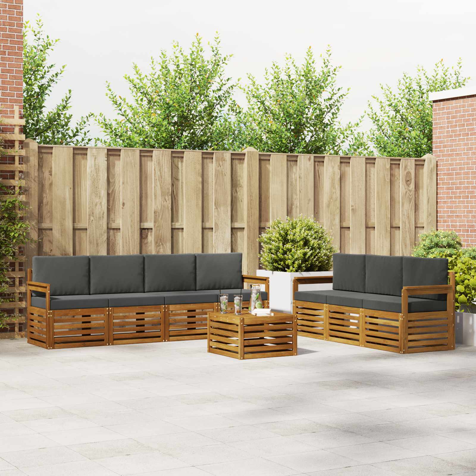 Setovi sofa 8 pcs Prirodna i antracit Čvrsto drvo akacije