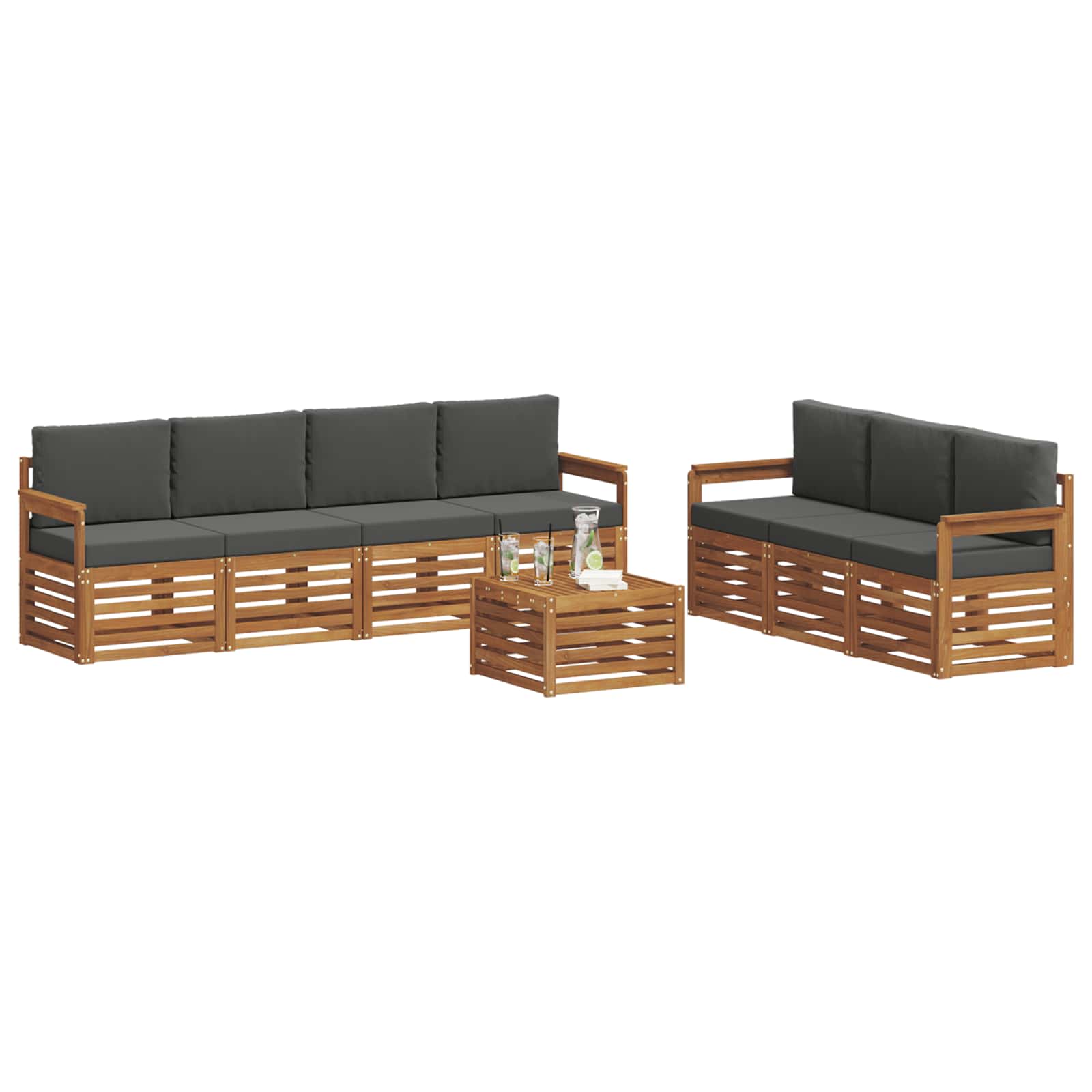 Setovi sofa 8 pcs Prirodna i antracit Čvrsto drvo akacije