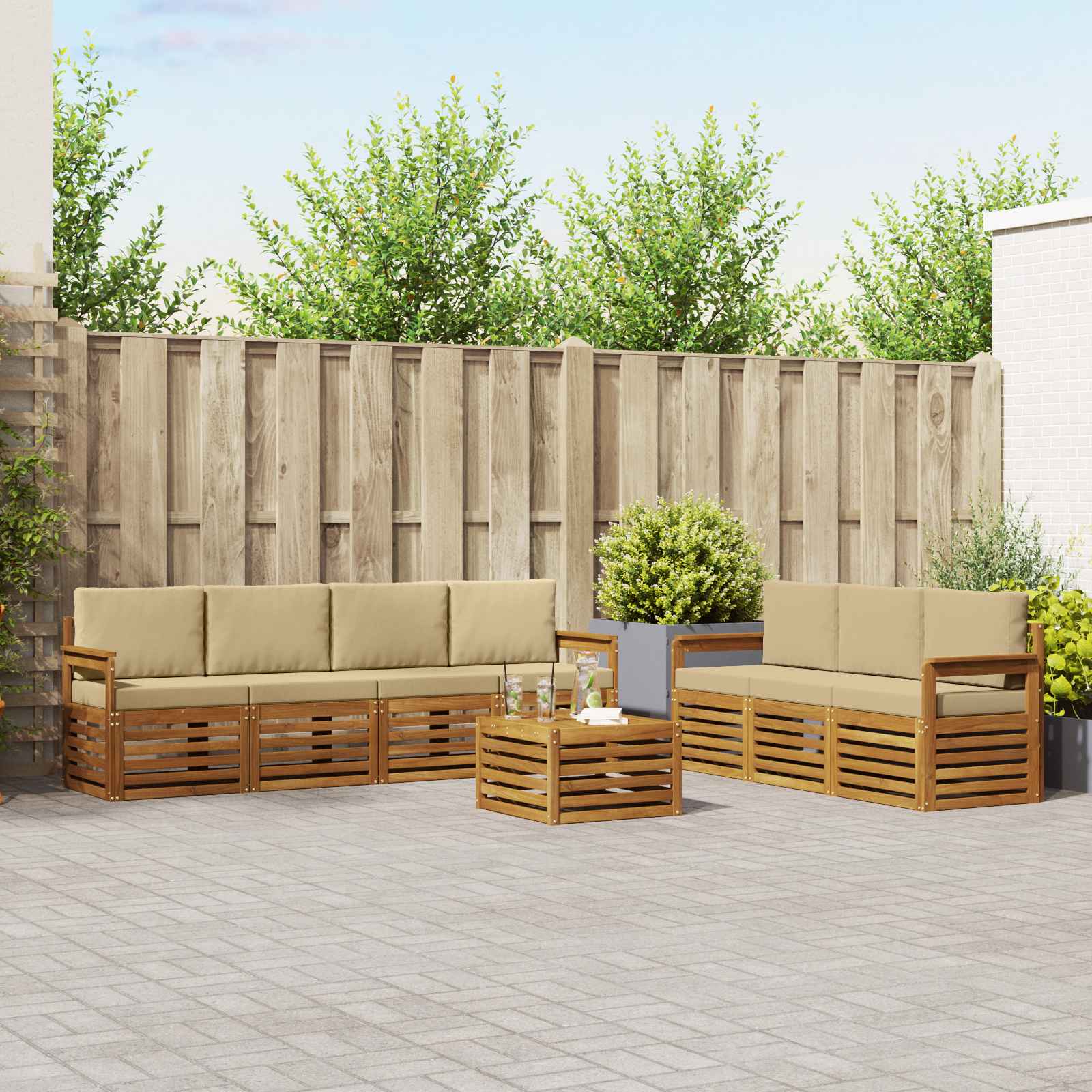 Setovi sofa s jastukom 8 pcs Prirodna i bež Čvrsto drvo akacije