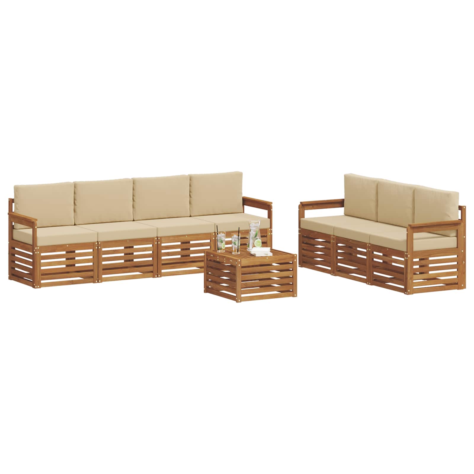 Setovi sofa s jastukom 8 pcs Prirodna i bež Čvrsto drvo akacije
