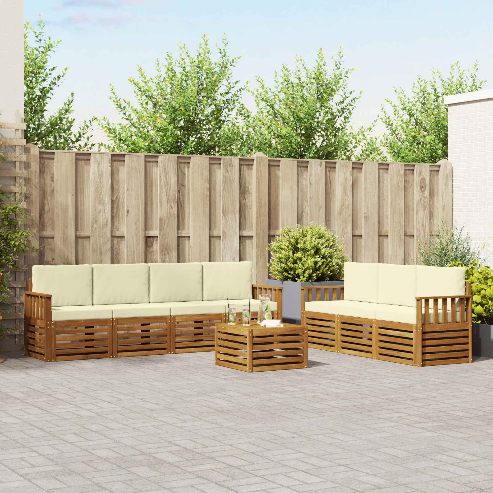 Setovi sofa 8 pcs Prirodna i krem Čvrsto drvo akacije