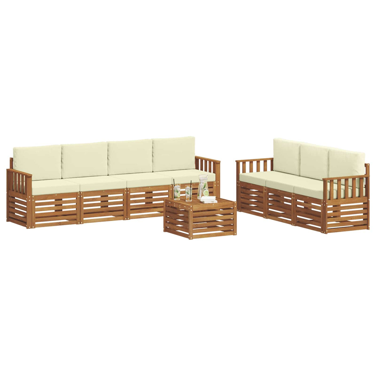 Setovi sofa 8 kom. Prirodna i krem Čvrsto drvo akacije