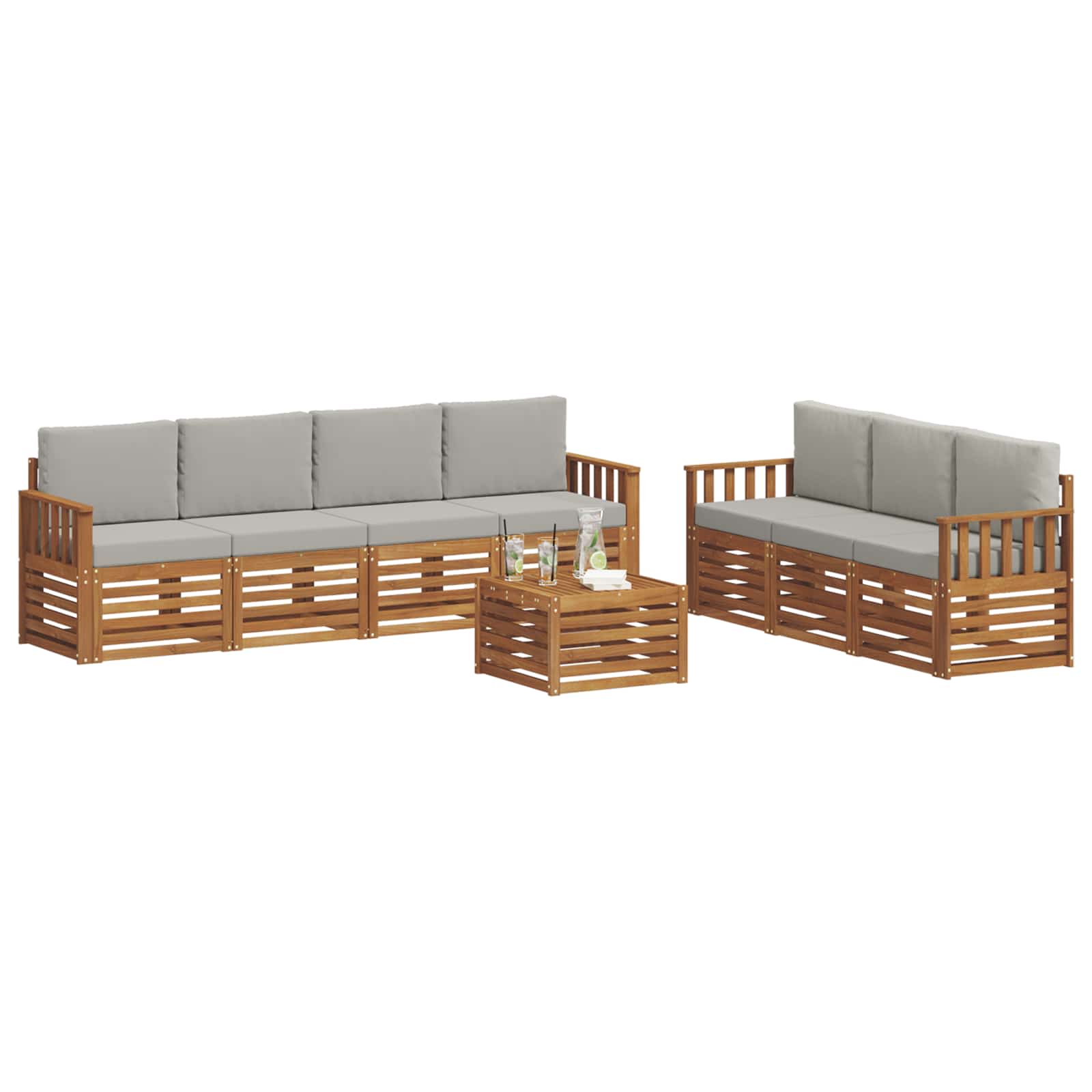 Setovi sofa 8 pcs Prirodna i svijetlo siva Čvrsto drvo akacije