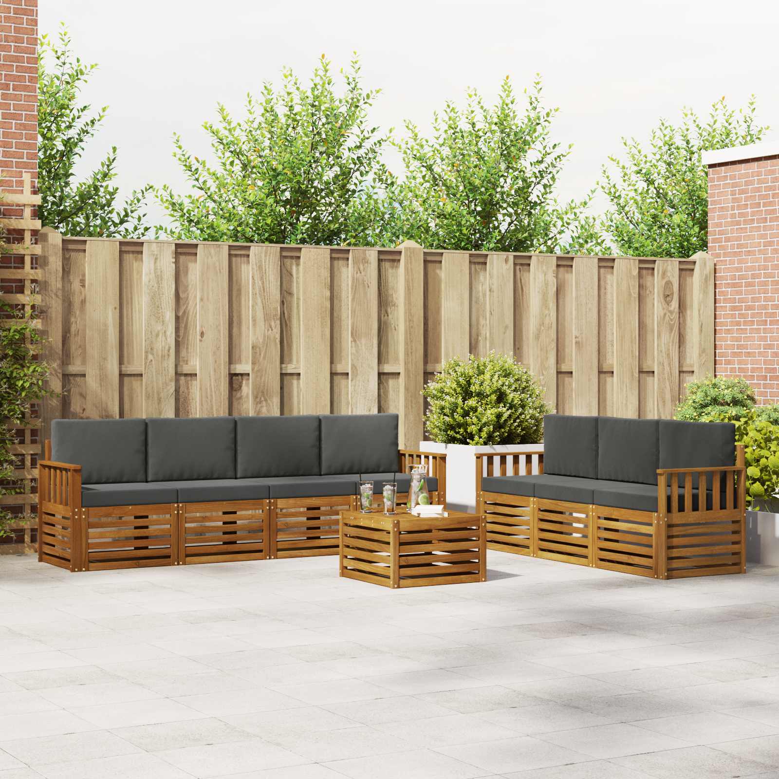 Setovi sofa 8 pcs Prirodna i antracit Čvrsto drvo akacije