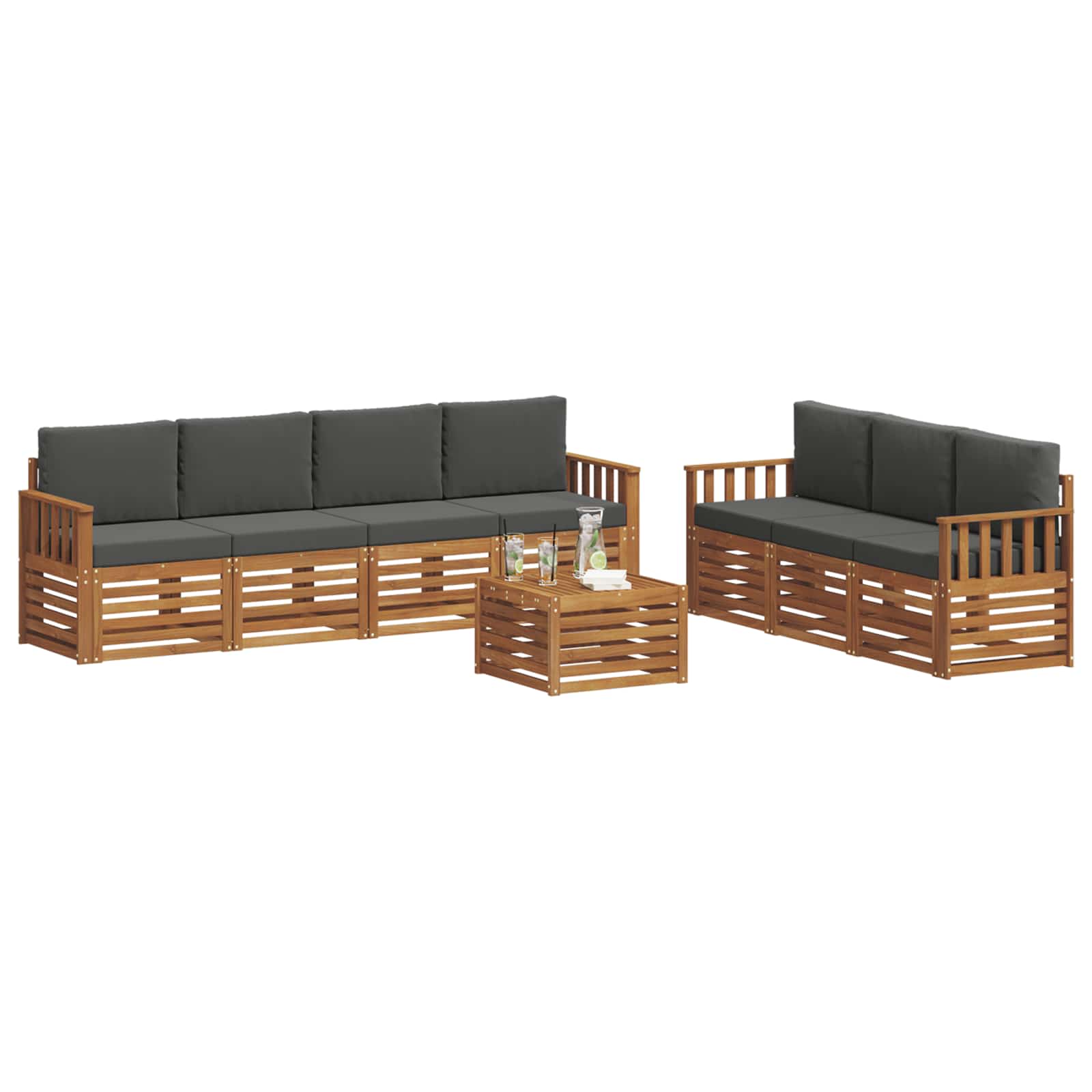 Setovi sofa 8 pcs Prirodna i antracit Čvrsto drvo akacije