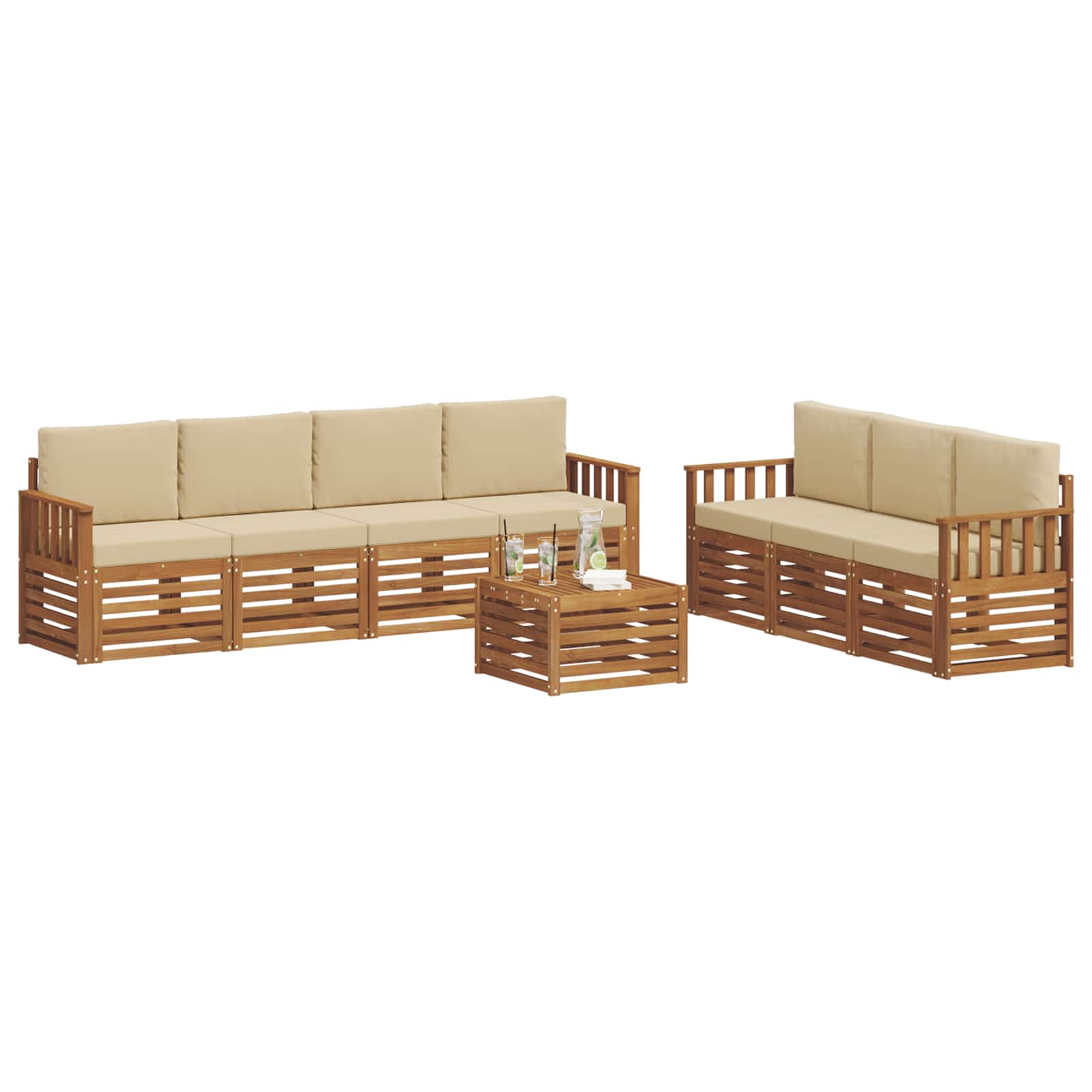 Setovi sofa s jastukom 8 pcs Prirodna i bež Čvrsto drvo akacije