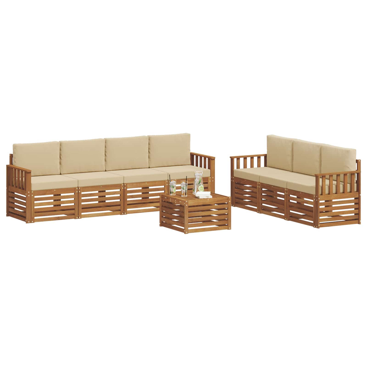 Setovi sofa 8 kom. Prirodna i bež Čvrsto drvo akacije