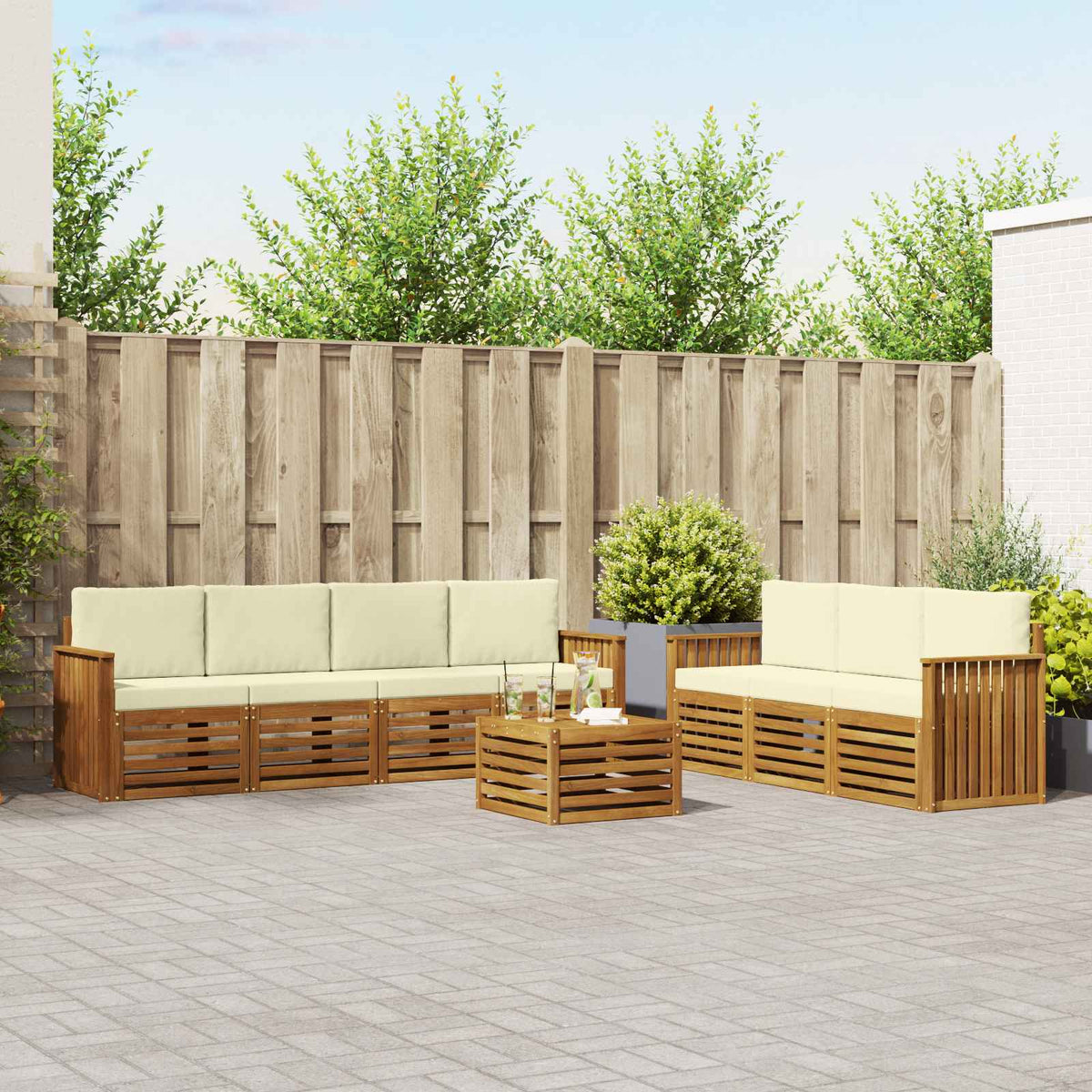 Setovi sofa 8 kom. Prirodna i krem Čvrsto drvo akacije