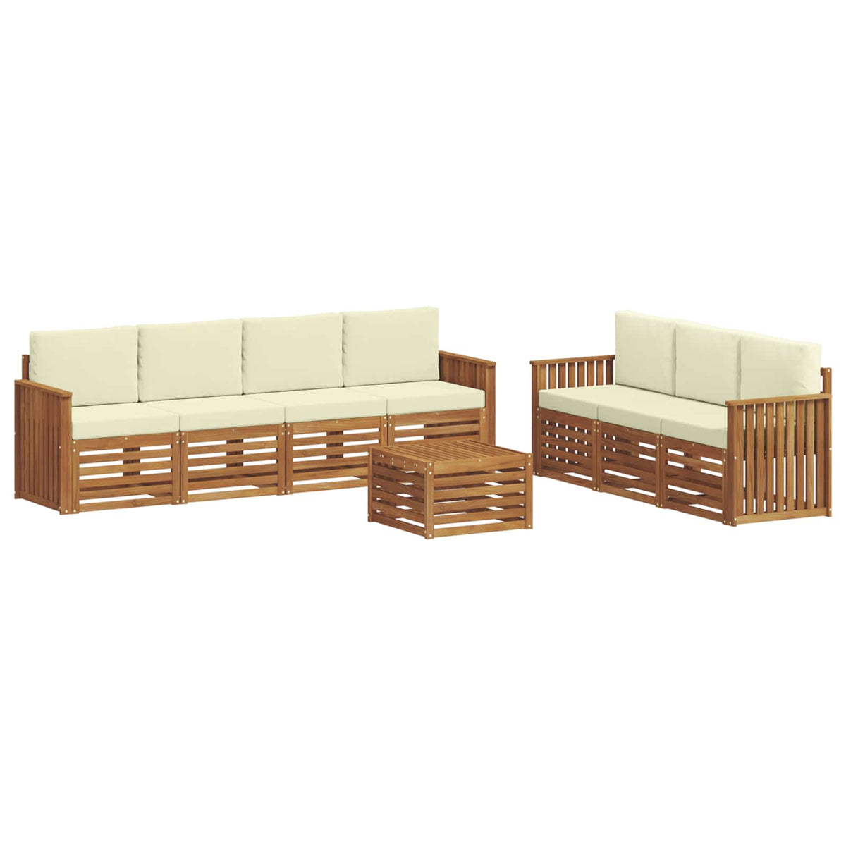 Setovi sofa 8 kom. Prirodna i krem Čvrsto drvo akacije