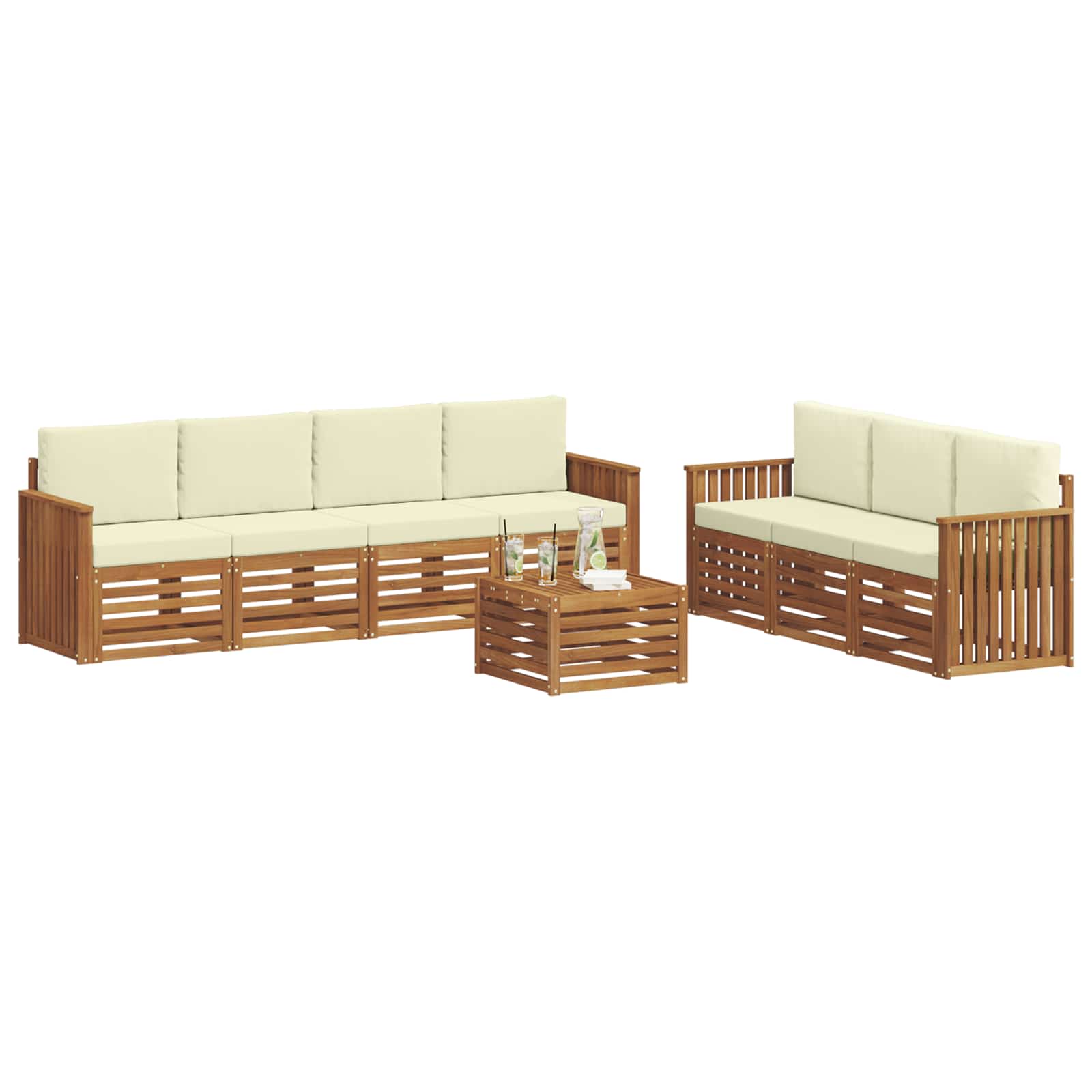 Setovi sofa 8 pcs Prirodna i krem Čvrsto drvo akacije