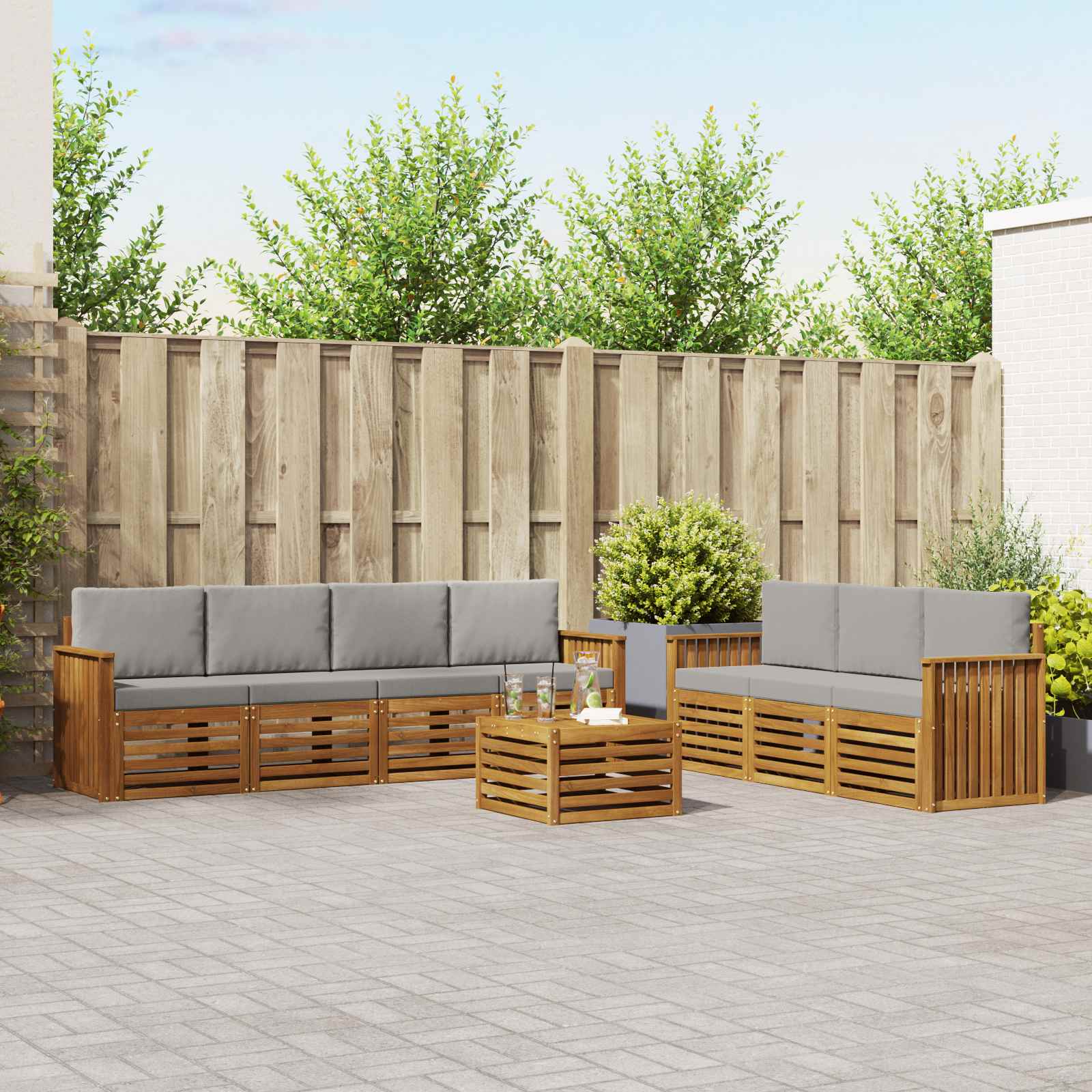 Setovi sofa 8 pcs Prirodna i svijetlo siva Čvrsto drvo akacije
