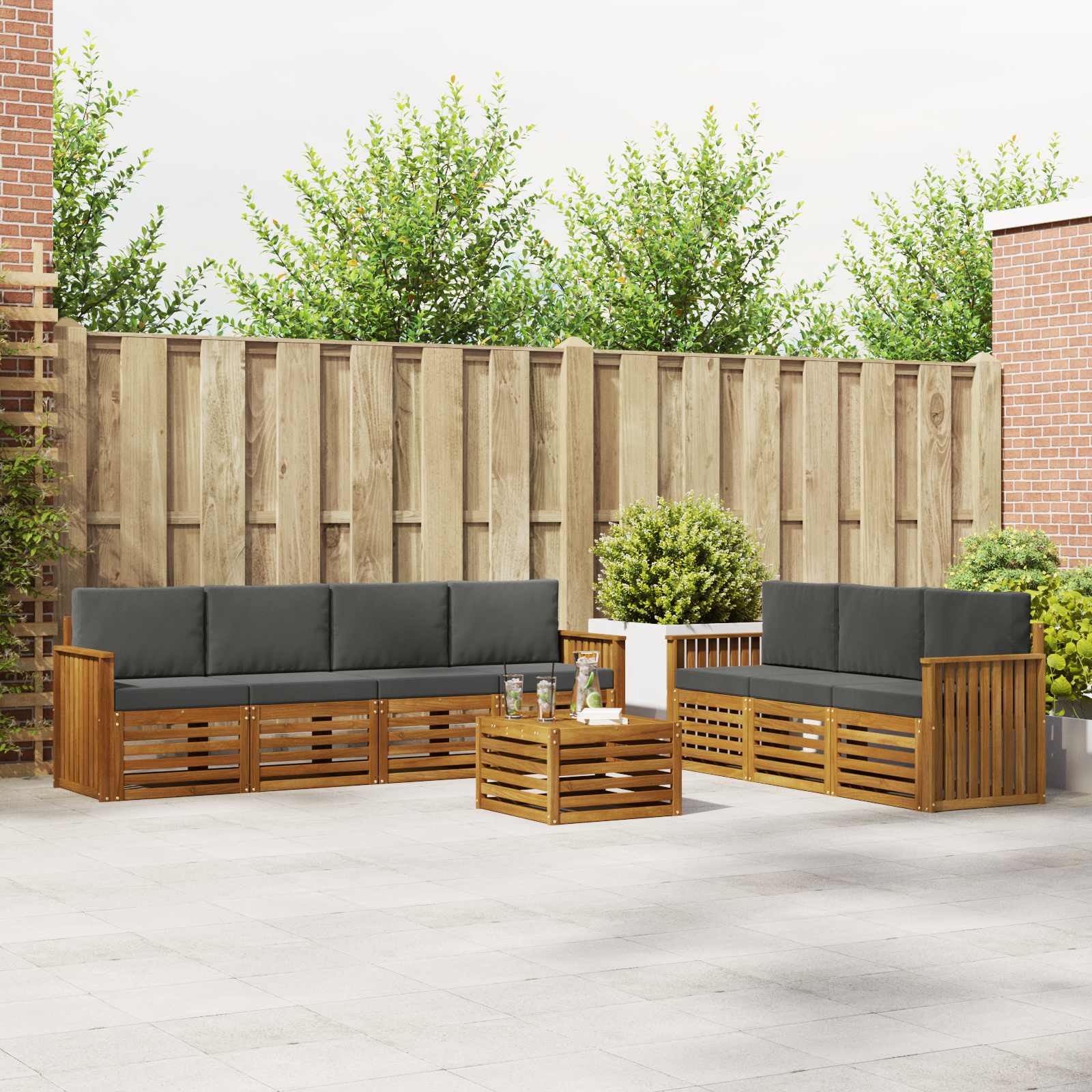 Setovi sofa 8 pcs Prirodna i antracit Čvrsto drvo akacije