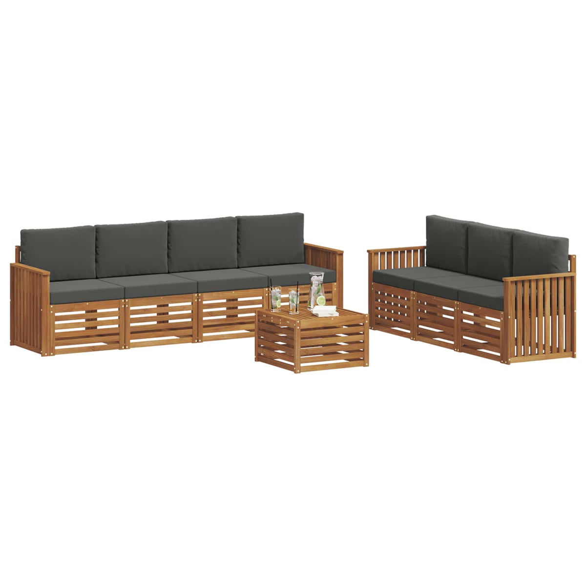 Setovi sofa 8 kom. Prirodna i antracit Čvrsto drvo akacije