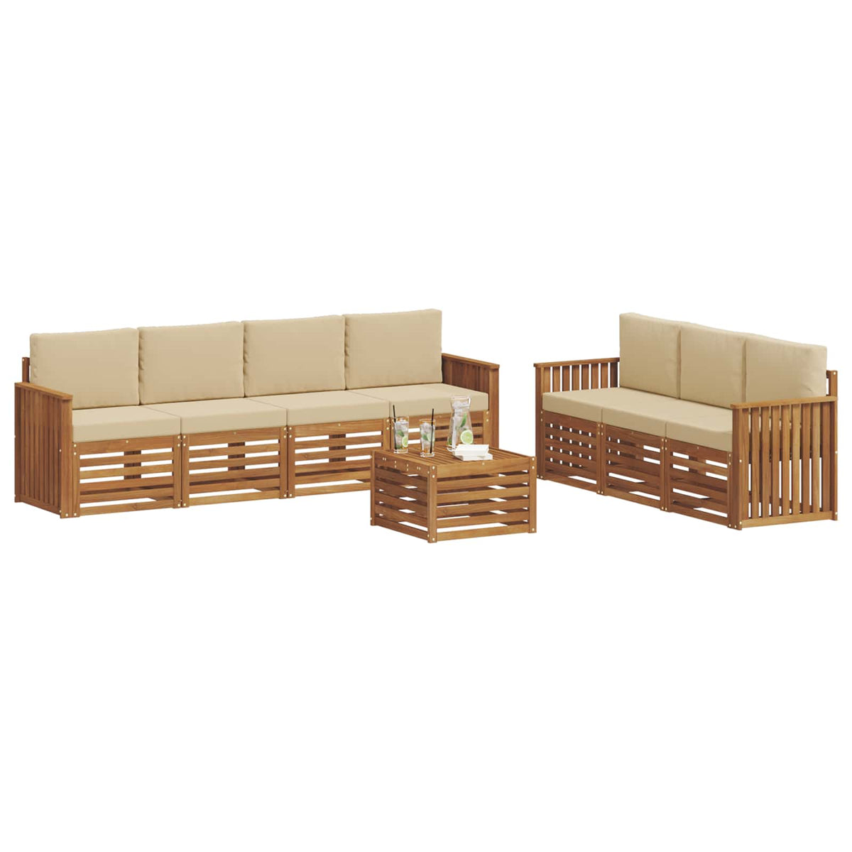 Setovi sofa 8 kom. Prirodna i bež Čvrsto drvo akacije