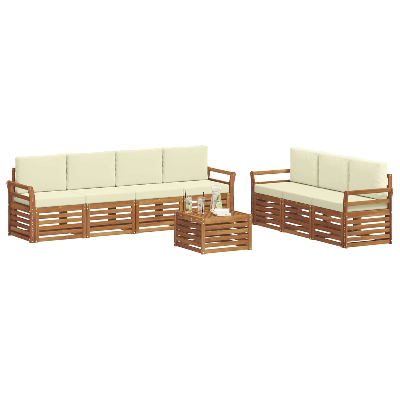 Setovi sofa 8 pcs Prirodna i krem Čvrsto drvo akacije