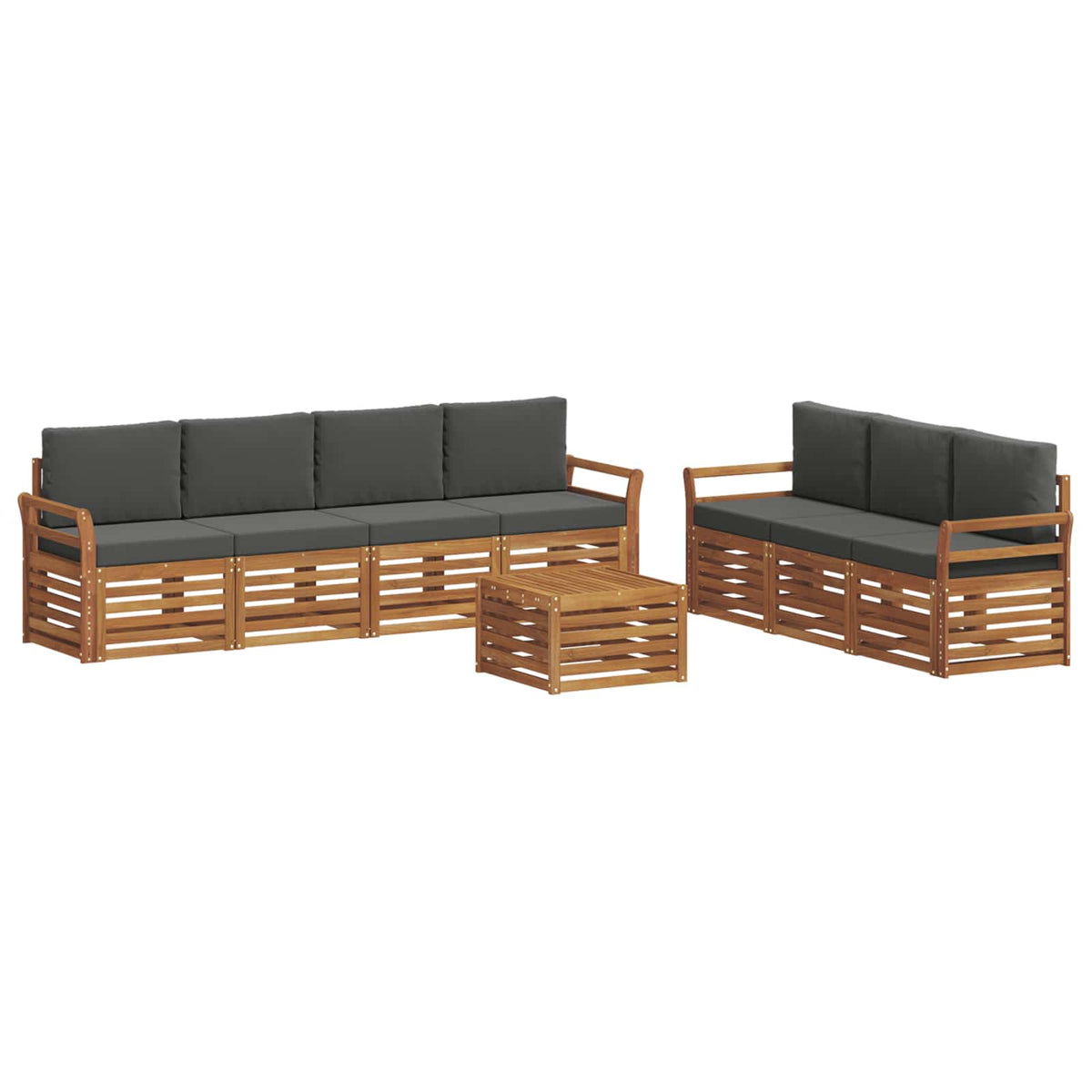 Setovi sofa 8 kom. Prirodna i antracit Čvrsto drvo akacije