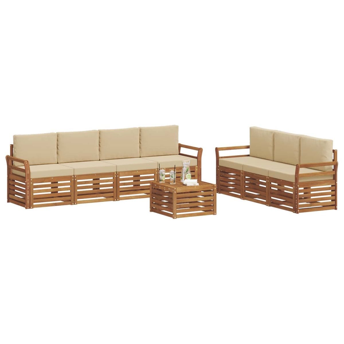 Setovi sofa 8 kom. Prirodna i bež Čvrsto drvo akacije