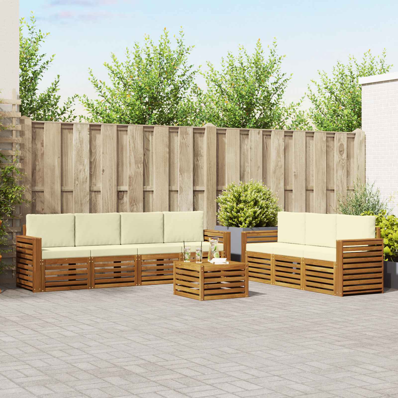 Setovi sofa 8 pcs Prirodna i krem Čvrsto drvo akacije