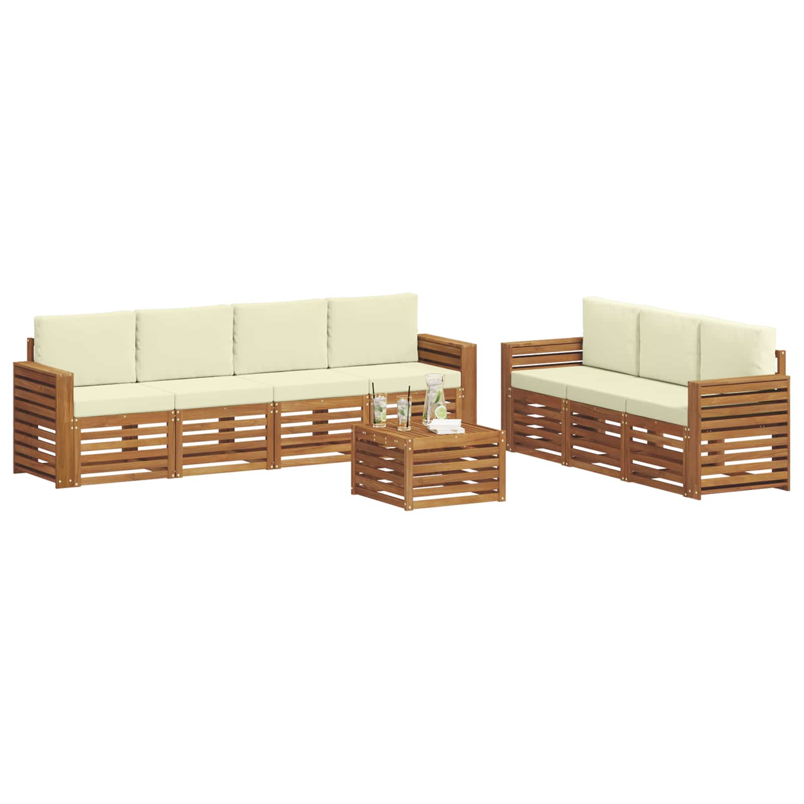 Setovi sofa 8 pcs Prirodna i krem Čvrsto drvo akacije