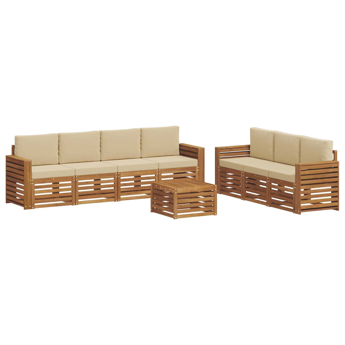 Setovi sofa 8 kom. Prirodna i bež Čvrsto drvo akacije
